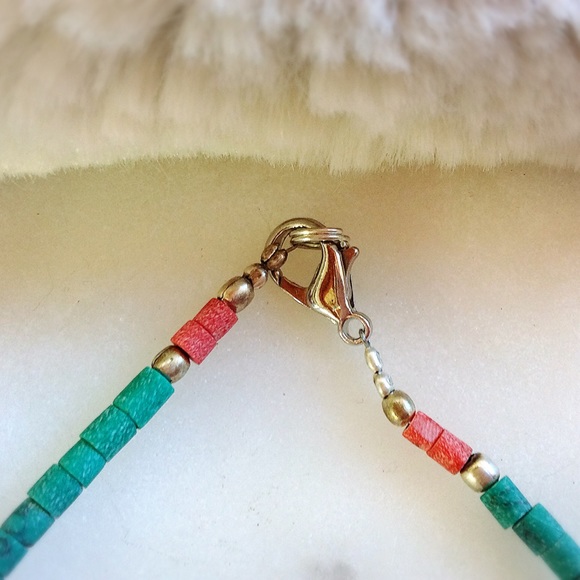 BOHO Necklace w Large Turquoise Pendant - Picture 3 of 8